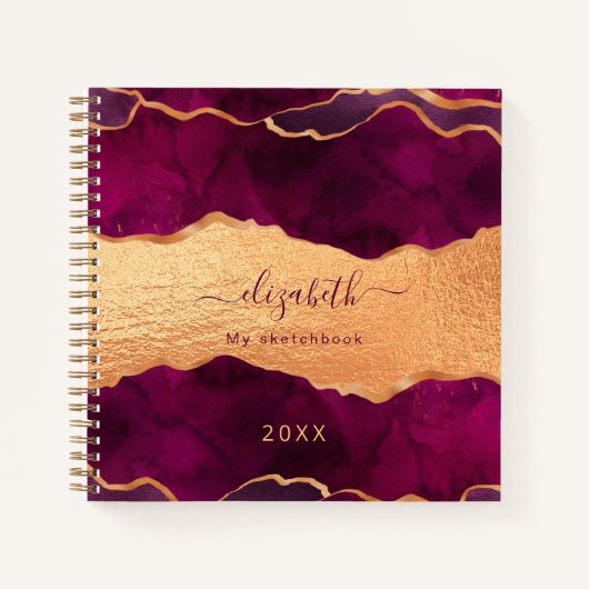 Sketchbook Bordeaux-lila-Agarve-Marmor Notizblock (Vorderseite)