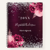 Sketchbook bordeauxfarbene Blumen Notizblock (Vorderseite)
