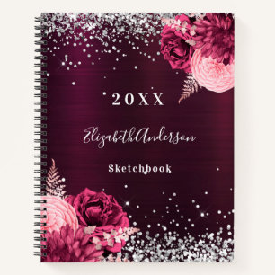 Sketchbook bordeauxfarbene Blumen Notizblock
