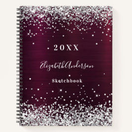 Sketchbook burgundy silber name notizblock