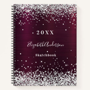 Sketchbook burgundy silber name notizblock