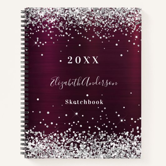Sketchbook burgundy silber name notizblock (Vorderseite)