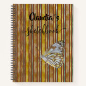 Sketchbook butterfly on brown stripes add name notizblock (Vorderseite)