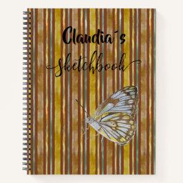 Sketchbook butterfly on brown stripes add name notizblock