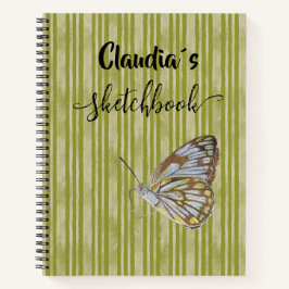 Sketchbook butterfly on green stripes add name notizblock