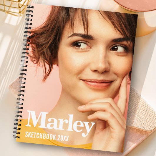 Sketchbook Custom Foto Niedlich White Monogram Nam Notizblock