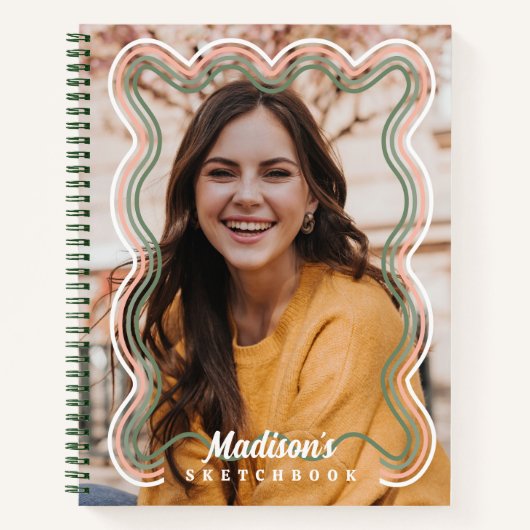 Sketchbook Custom Foto Retro Wavy Rainbow Border Notizblock (Vorderseite)