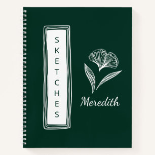Sketchbook Emerald Green Personalisiert Floral Notizblock