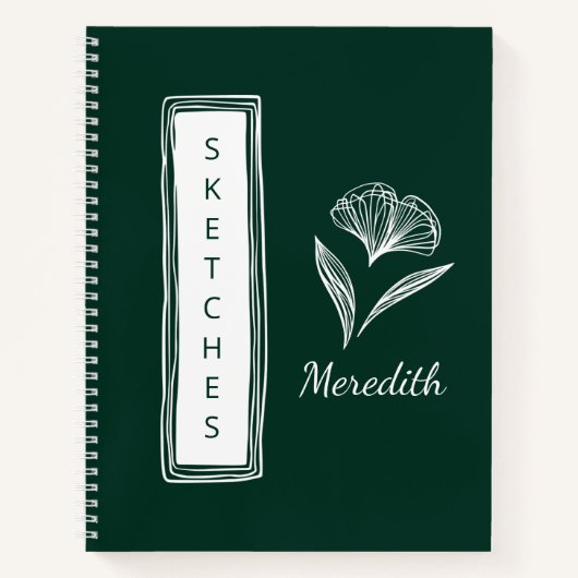 Sketchbook Emerald Green Personalisiert Floral Notizblock (Vorderseite)