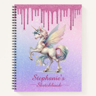 Sketchbook Fairy Unicorn Dripping Pink Glitzer Notizblock
