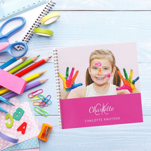 Sketchbook Foto Hot Pink Monogramm Girl Notizblock