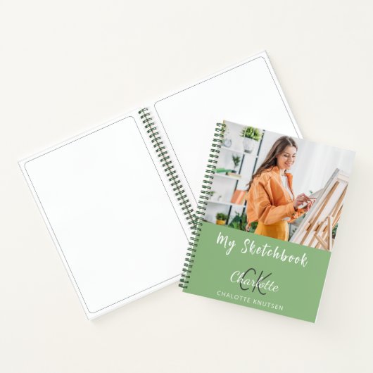 Sketchbook Foto Salbei grüne Monogramm Notizblock (Innenseite)