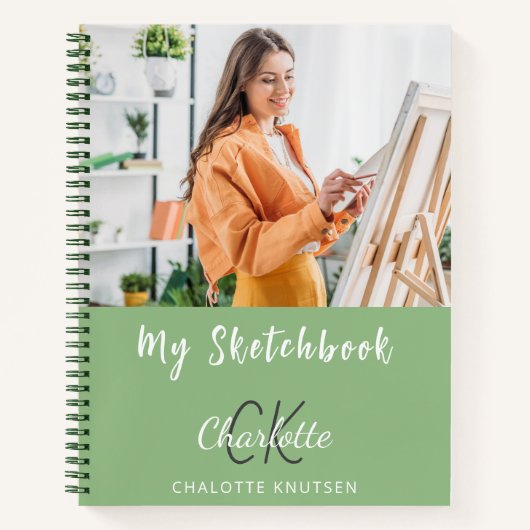 Sketchbook Foto Salbei grüne Monogramm Notizblock (Vorderseite)