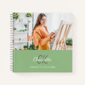 Sketchbook Foto Salbei grüne Monogramm Notizblock (Vorderseite)