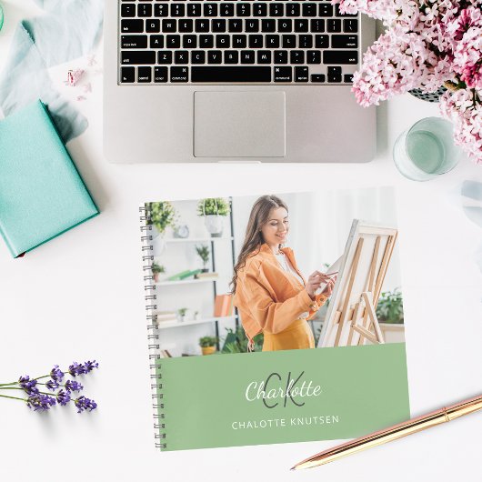 Sketchbook Foto Salbei grüne Monogramm Notizblock