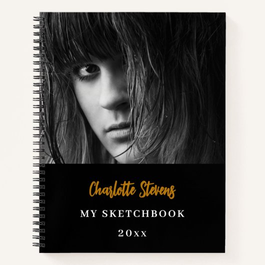 Sketchbook Foto Schwarz-weißes Gold Notizblock (Vorderseite)