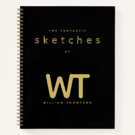 Sketchbook für personalisierte Schwarze-Gold-Initi Notizblock