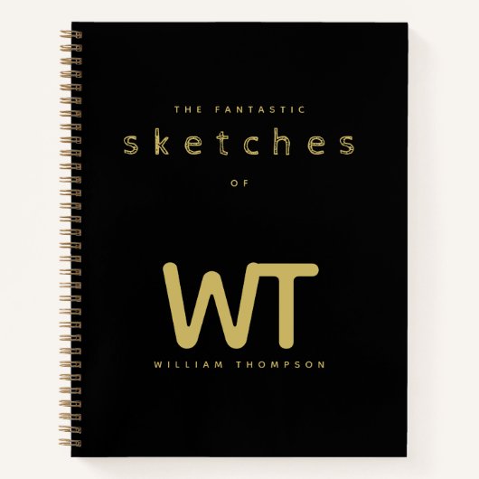 Sketchbook für personalisierte Schwarze-Gold-Initi Notizblock (Vorderseite)
