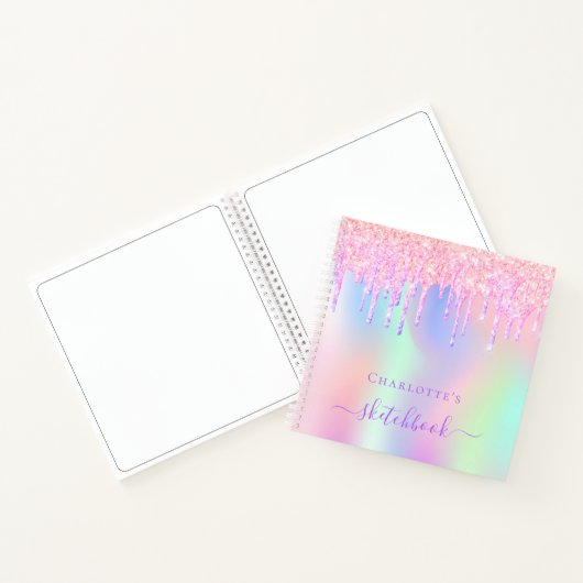 Sketchbook Glitzer Tropfen holografische Einhornro Notizblock (Innenseite)