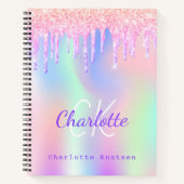 Sketchbook Glitzer Tropfen Regenbogenrosa Monogram Notizblock (Vorderseite)