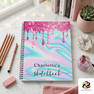 Sketchbook Holografische rosa Tropfen Mädchen  Notizblock
