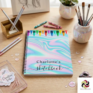 Sketchbook Holografisches Rosa Tropfen Mädchen  Notizblock