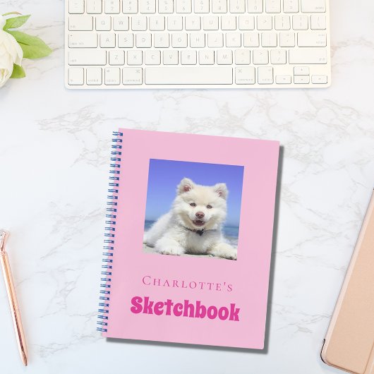 Sketchbook-Hunde-Foto-Skript Rosa Mädchen Notizblock