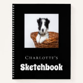 Sketchbook-Hunde-Foto-Skript Schwarz-weiß Notizblock (Vorderseite)