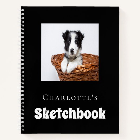 Sketchbook-Hunde-Foto-Skript Schwarz-weiß Notizblock (Vorderseite)