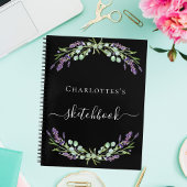 Sketchbook Lavendel grüne violette Blumen schwarz Notizblock
