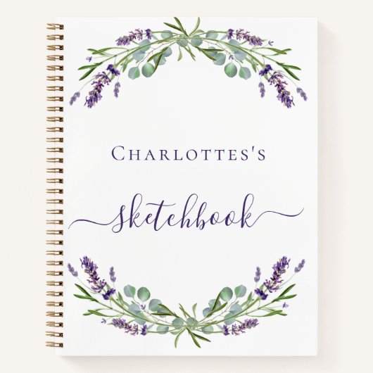 Sketchbook Lavendel Grünpflanzen violette Blumen Notizblock (Vorderseite)