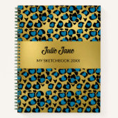 Sketchbook leopard Muster smaragdblaue Goldnote Notizblock (Vorderseite)