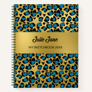 Sketchbook leopard Muster smaragdblaue Goldnote Notizblock
