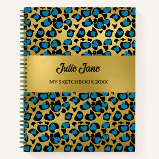 Sketchbook leopard Muster smaragdblaue Goldnote Notizblock