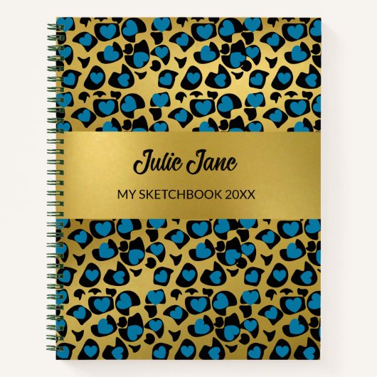 Sketchbook leopard Muster smaragdblaue Goldnote Notizblock (Vorderseite)