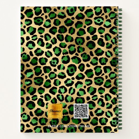 Sketchbook leopard Muster Smaragdgrün Gold Notizblock (Rückseite)