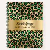 Sketchbook leopard Muster Smaragdgrün Gold Notizblock (Vorderseite)