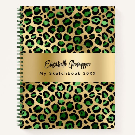 Sketchbook leopard Muster Smaragdgrün Gold Notizblock (Vorderseite)