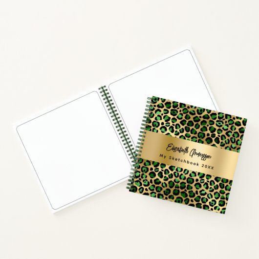 Sketchbook leopard Muster Smaragdgrün Gold Notizblock (Innenseite)