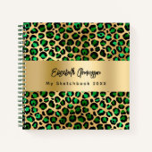 Sketchbook leopard Muster Smaragdgrün Gold Notizblock (Vorderseite)