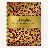 Sketchbook leopard Muster smaragdgrün Pink Gold No Notizblock (Vorderseite)