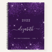 Sketchbook lila Glitzer Staubname-Skript Notizblock (Vorderseite)