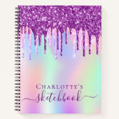 Sketchbook lila rosa Glitzer Tropfen holografisch Notizblock (Vorderseite)