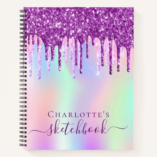Sketchbook lila rosa Glitzer Tropfen holografisch Notizblock (Vorderseite)