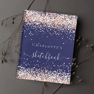 Sketchbook Marine Blue Rose Gold Glitzer Namenskri Notizblock