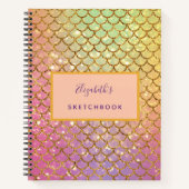Sketchbook mermaid-Waage rosa lila Glitzer Name Notizblock (Vorderseite)