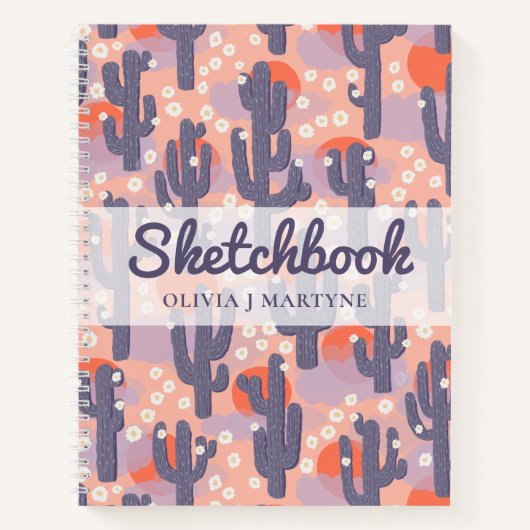 Sketchbook Modern Cactus Personalisiert Notizblock (Vorderseite)