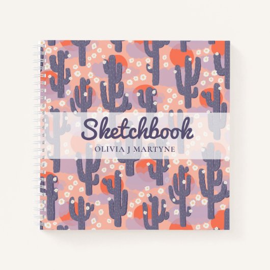 Sketchbook Modern Cactus Personalisiert Notizblock (Vorderseite)