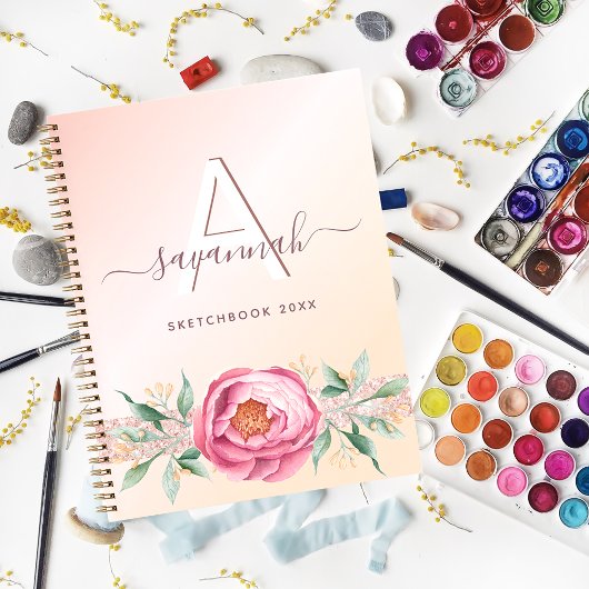 Sketchbook Monogramm Rose Gold Rosa Glitzer Girl Notizblock