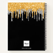 Sketchbook monogramm schwarzer gold silber Glitzer Notizblock (Rückseite)